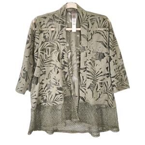 Chico’s Easy Wear Womens Sheer Open Front Cardigan Duster Green Sz 1 M Tropical